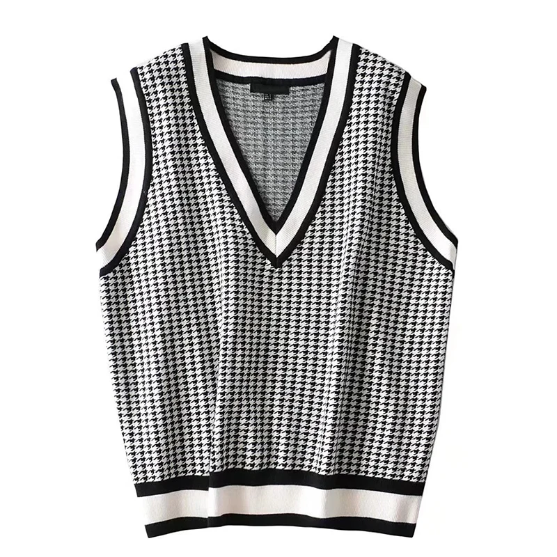 Женский винтажный жилет в стиле гусиные лапки с V образным вырезом| |