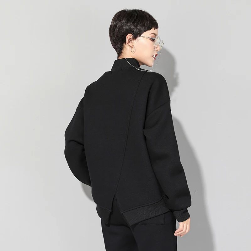 Женская водолазка с длинным рукавом черная Свободная Повседневная футболка