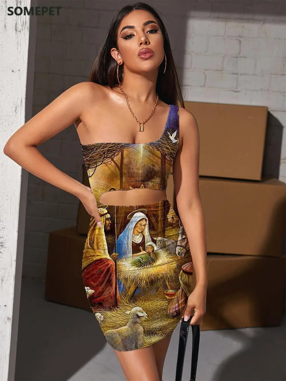 

SOMEPET Jesus Dresses Women Christian Pleating Angel Vestido Sexy Animal Halter Sleeveless Galaxy Bodycon Dress Womens Clothing