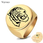 Кольцо с тигром для мужчин, подарочное кольцо с гравировкой, массивный круглый верх из нержавеющей стали в стиле панк, ювелирные аксессуары