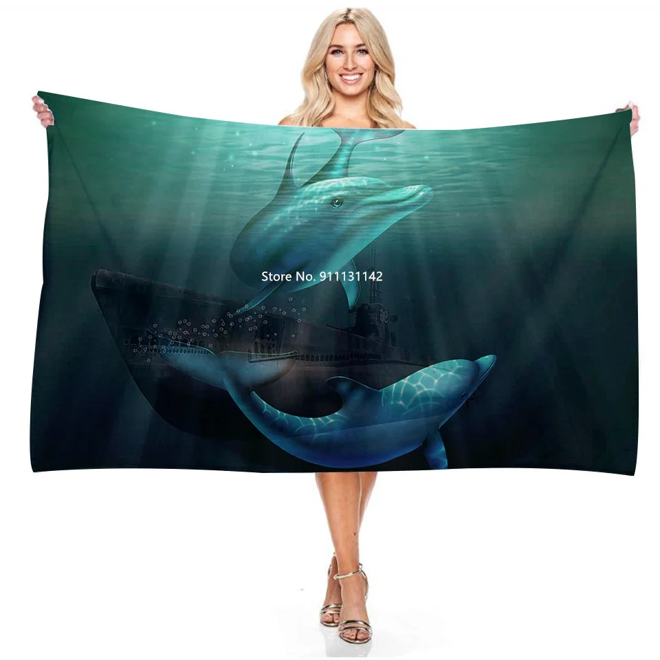 Полотенце банное быстросохнущее абсорбирующее с 3d-изображением дельфина мягкое