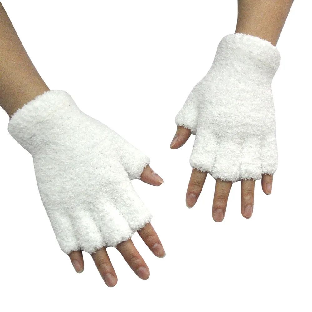 Новые перчатки унисекс без пальцев флисовые полупальцы пушистые взрослые теплые