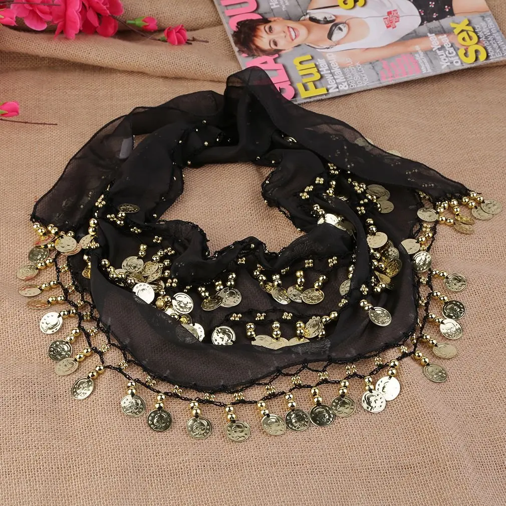 

3 Rows 128 Gold Coins Colorful Belly Dance Costume Hip Scarf Skirt Belt Wrap Waist tassel Chain 150x20cm dance accessories
