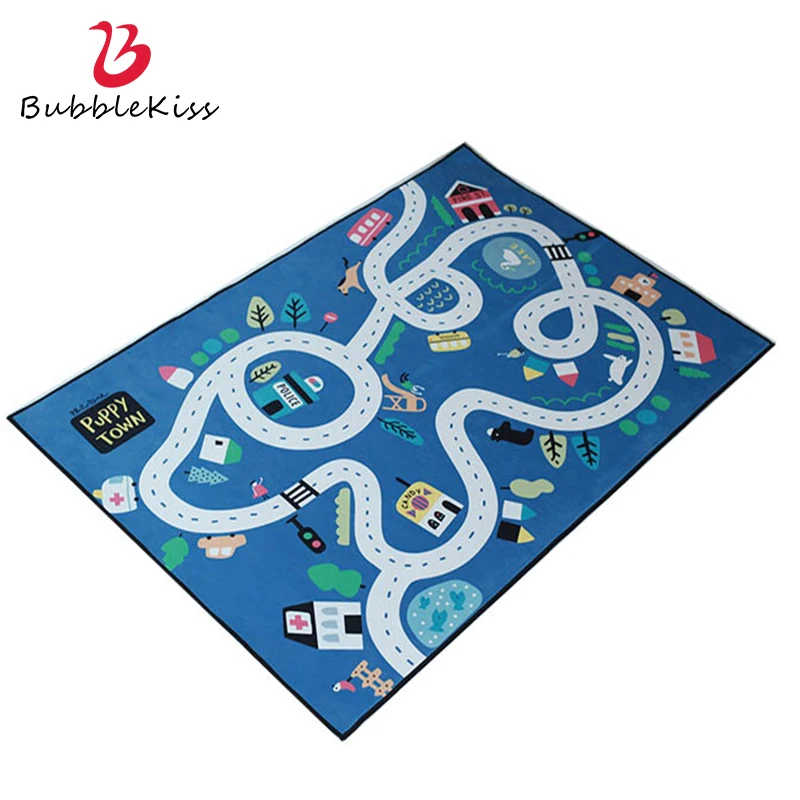 

Bubble Kiss Cartoon Blue Carpets for Living Room Home Train Track Pattern Baby Play Area Rugs Cute Anti-Slip Bedroom Rug 2021