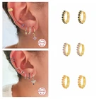 Женские серьги-кольца из стерлингового серебра 925 пробы с радужным цирконием, серьги-кольца, ювелирные аксессуары