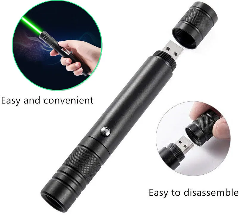 Зеленая лазерная указка ручка USB перезаряжаемая охотничий лазер 532нм 5 мВт мощная