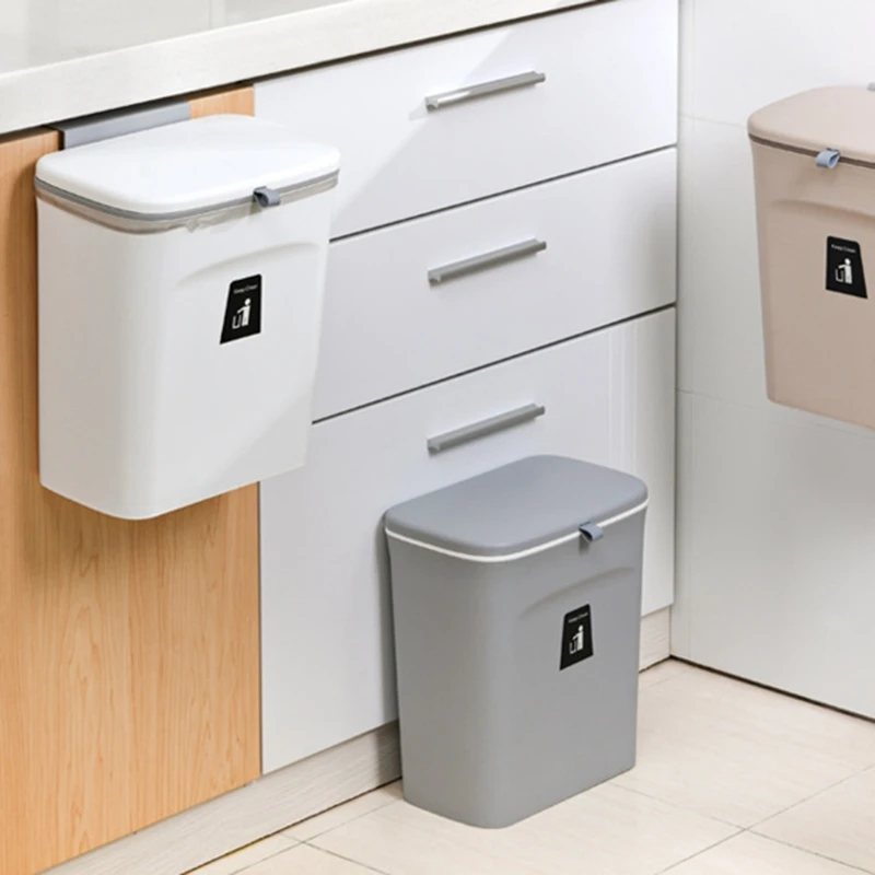

Household Door Wall-mounted Kitchen Hanging Waste Bin with Lid Cabinet Mountable Small Trash Can Plastic Basket Bucket