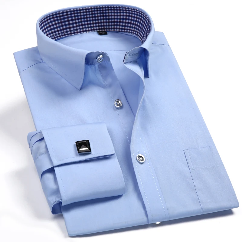 

Men Dress Shirt French Style Brand Plus Size 4XL 5XL Contrasted Collar for Spring Summer Yellow Blue Fashion Business A07201222