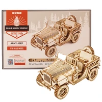 369pcs 118 retro diy movable 3d model army jeep wooden puzzle game assembly toy gift for children teens adult home decoration