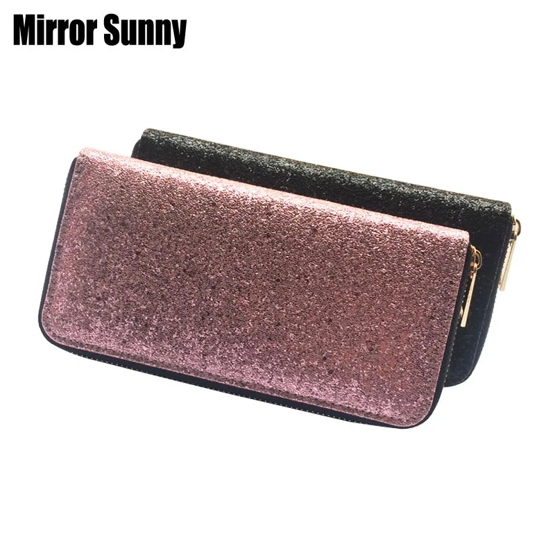 

New Arrivals Glitters PU Leather Women's Clutch Wallet Ladies Simple Money Pocket Fashion Large Capaciity Zipper Cellphone Purse