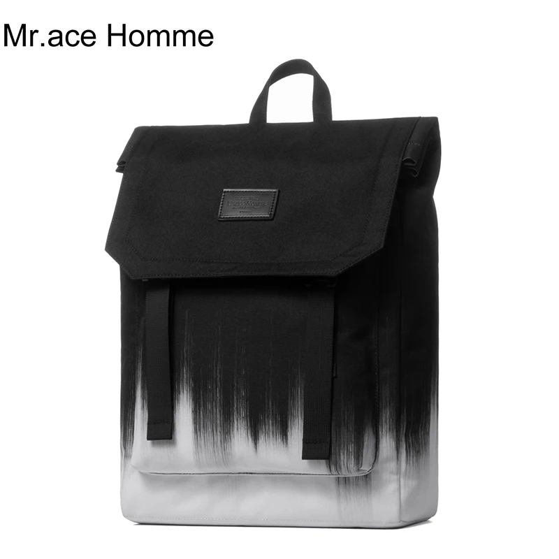 Черный и белый художественный большой рюкзак для ноутбука с принтом мужской