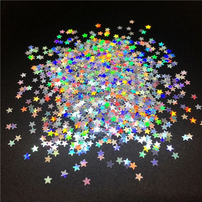 3mm Star Ультра-тонкий ноготь маникюрный-разные размеры блестки лазерные серебряные блестки Eo-Friendly PET 3D блестка DIY Дизайн ногтей маникюр украшение 10 г - Цвет: 3mm Star