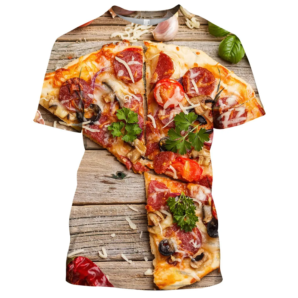 

2021 new men's interesting T-shirt 3D food burger fries hot dog print T-shirt personalized casual round neck short-sleeved
