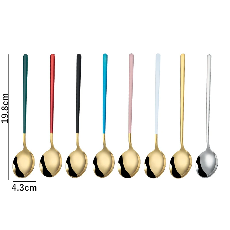 

Stainless Steel Coffee Honey Mixing Spoon Teaspoon Round Head Long Handle Dessert Ice Cream Scoop Gold Tableware Kitchen Utensil
