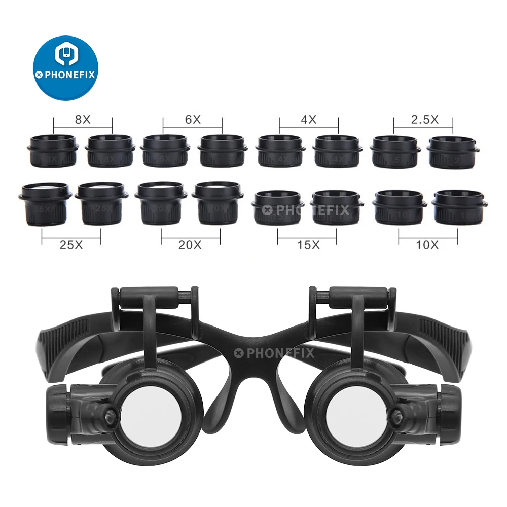 2.5X-25X متعدد الطاقة المكبر نظارات العين مضيئة مكبرة مجهر رئيس العدسة مجهر صغير لإصلاح ساعة مجوهرات