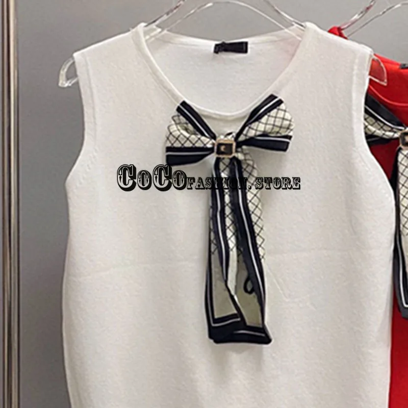 

Luxury Designer 2021 women fashion Top Sleeveless Bow decoration knitted tank Camisole woman Tank Tops Crop top Sling Camis S-M