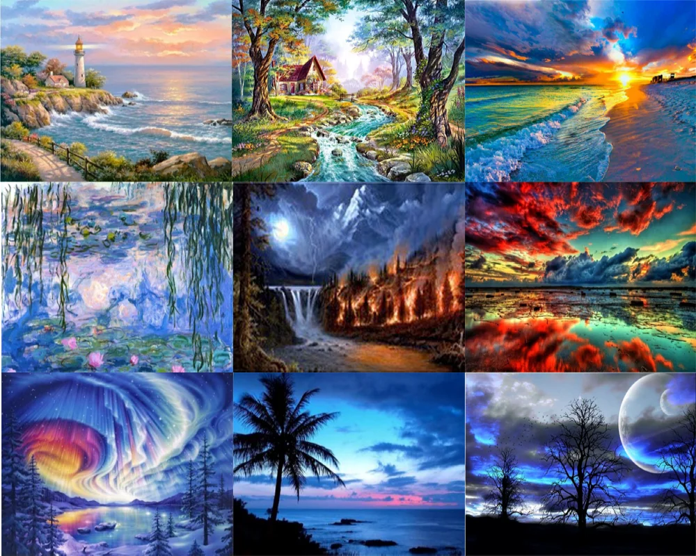 5D DIY Landscape Diamond Painting Mosaic Full Round Drill Embroidery Seaside Scenery Plant Picture Home Decoration Gift | Дом и сад
