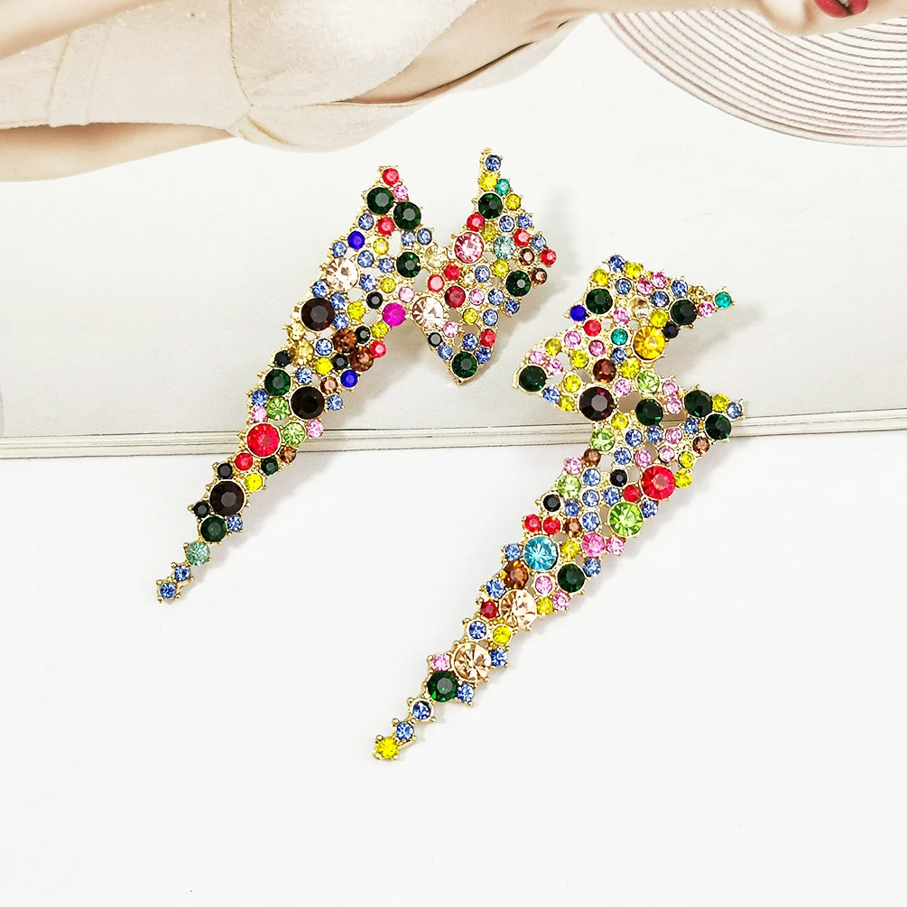 Multicolor Rhinestones Crystal Lightning Dangle Earrings For Women Statement Alloy Boho Fashion Jewelry | Украшения и аксессуары