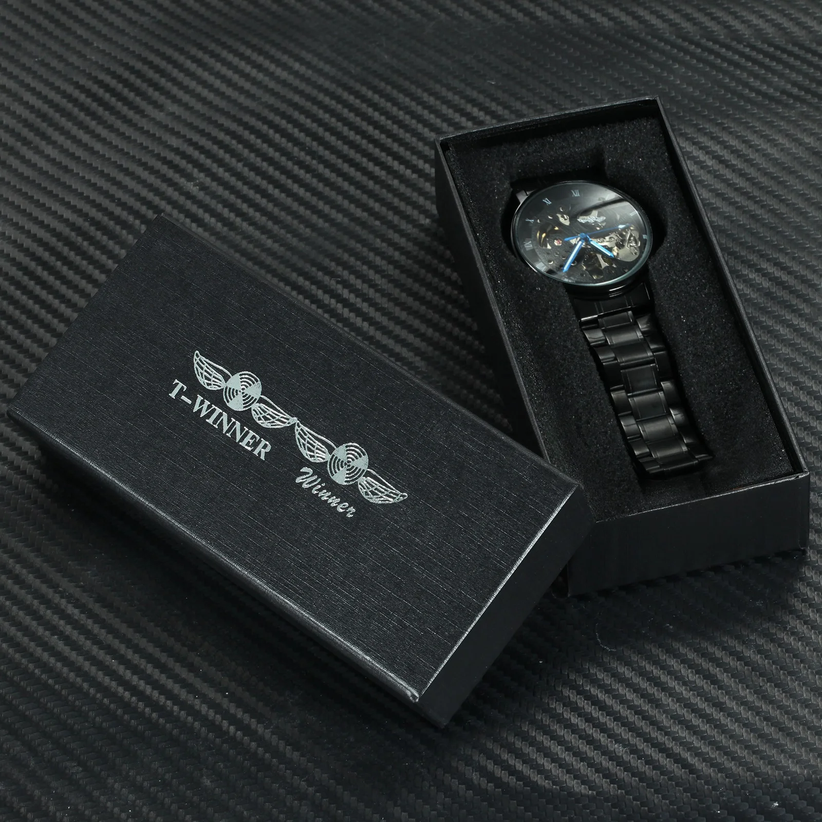 WINNER Ретро Бизнес автоматические механические часы для мужчин черный ремешок из