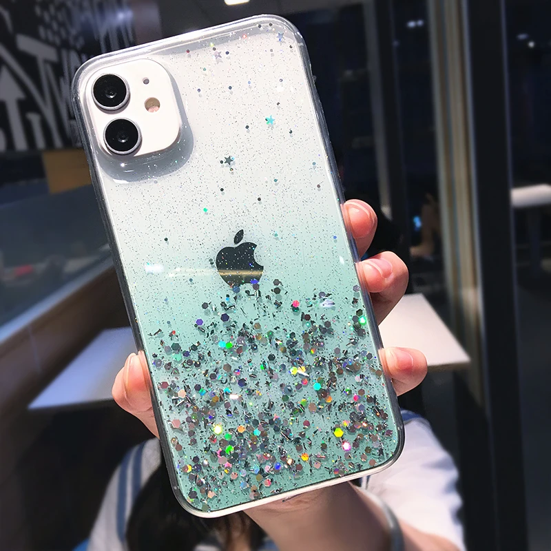 Luxury Gradient Glitter Sequins Clear Phone Case For iPhone 14 Pro Max 13 12 11 X XR XS 7 8 Plus SE 2020 Mini Soft Bling Cover