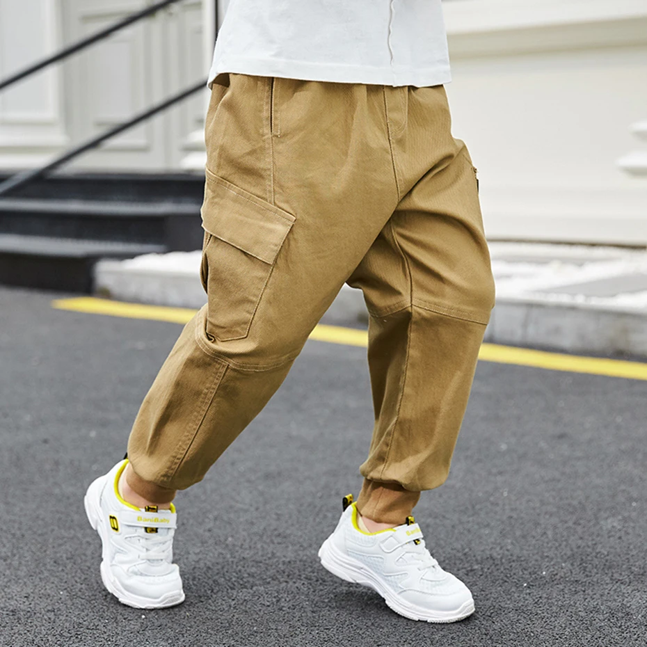 Штаны для мальчиков модные брюки-карго с эластичной резинкой на талии детские