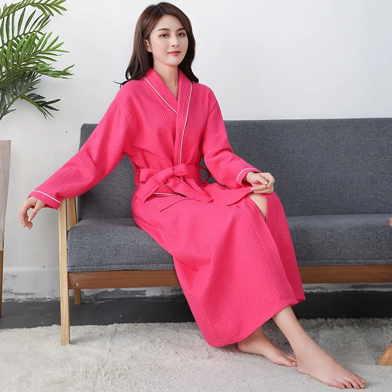 

Women Long Sleeve Robe Solid Waffle Kimono Gown Cotton Soft Bathrobe Gown Female Casual Nightgown Loose Sleepwear Home Dress