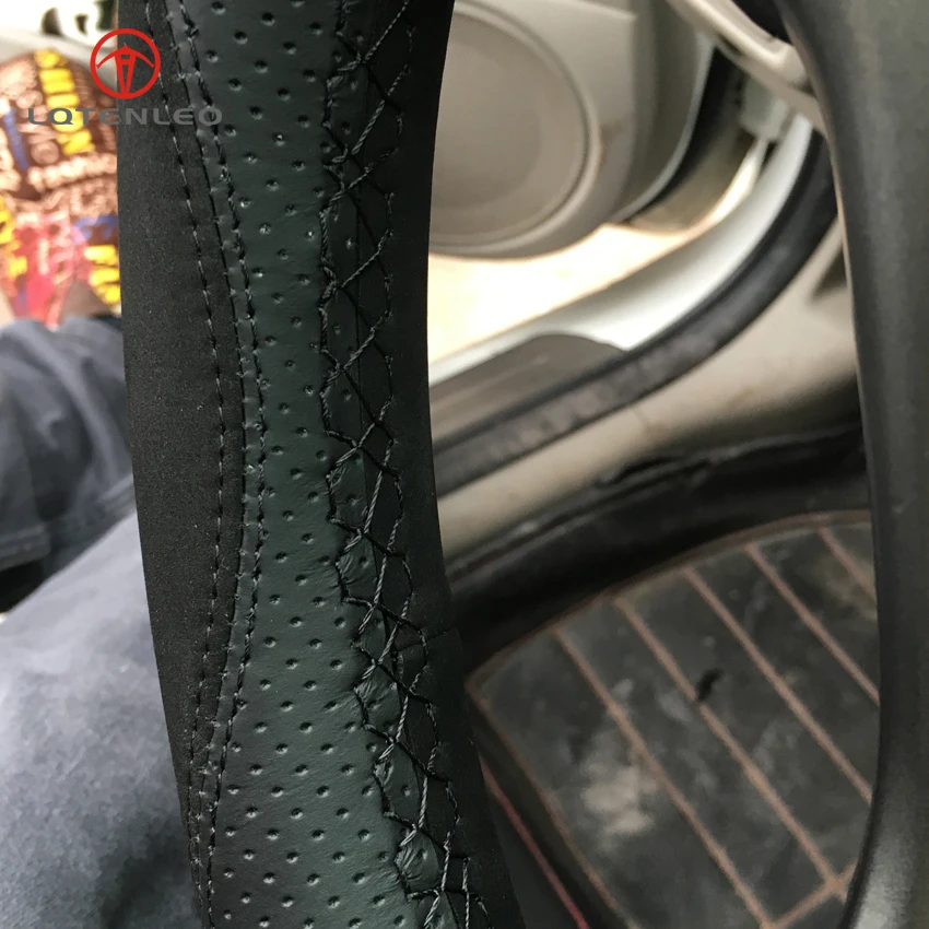 LQTENLEO черный кожаный замшевый DIY ручной чехол рулевого колеса автомобиля для Honda Fit