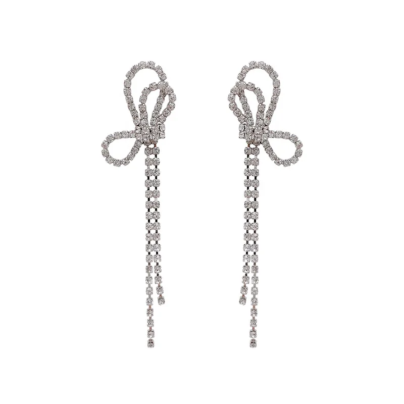 

Ultra-flash high-end feel bow studs - ins new trend earrings long-style deutero earrings beaded earrings earrings for women