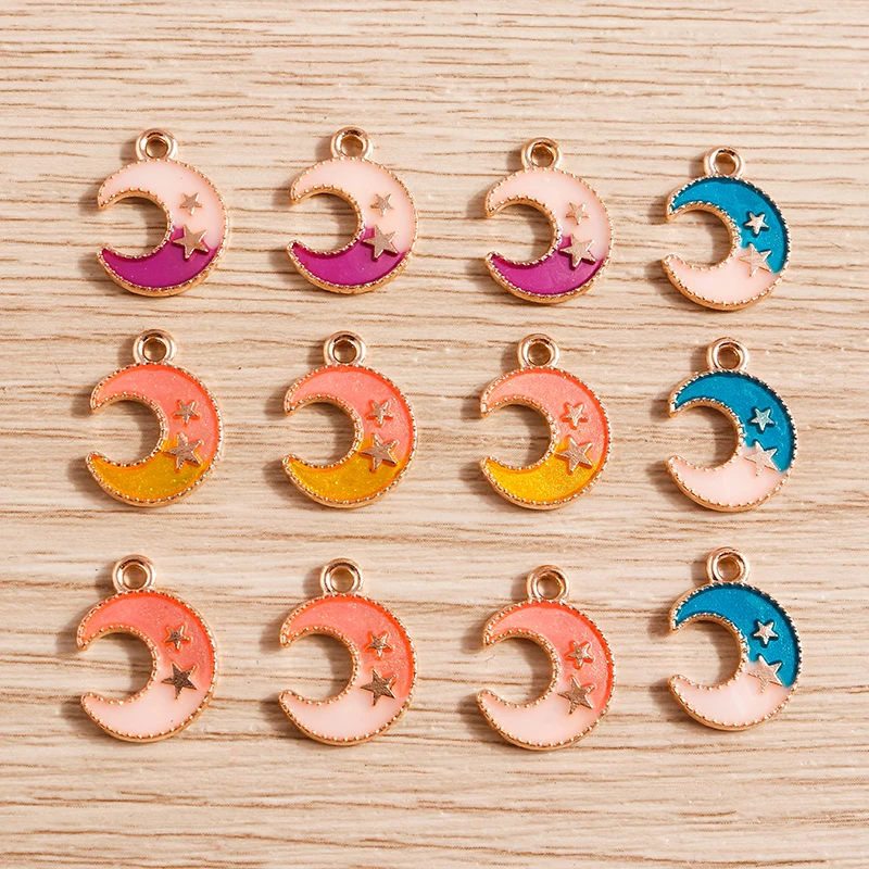 

10pcs 11*15mm Trendy Enamel Moon Star Charms for Jewelry Making Cute Drop Earrings Pendants Necklaces DIY Keychains Accessories