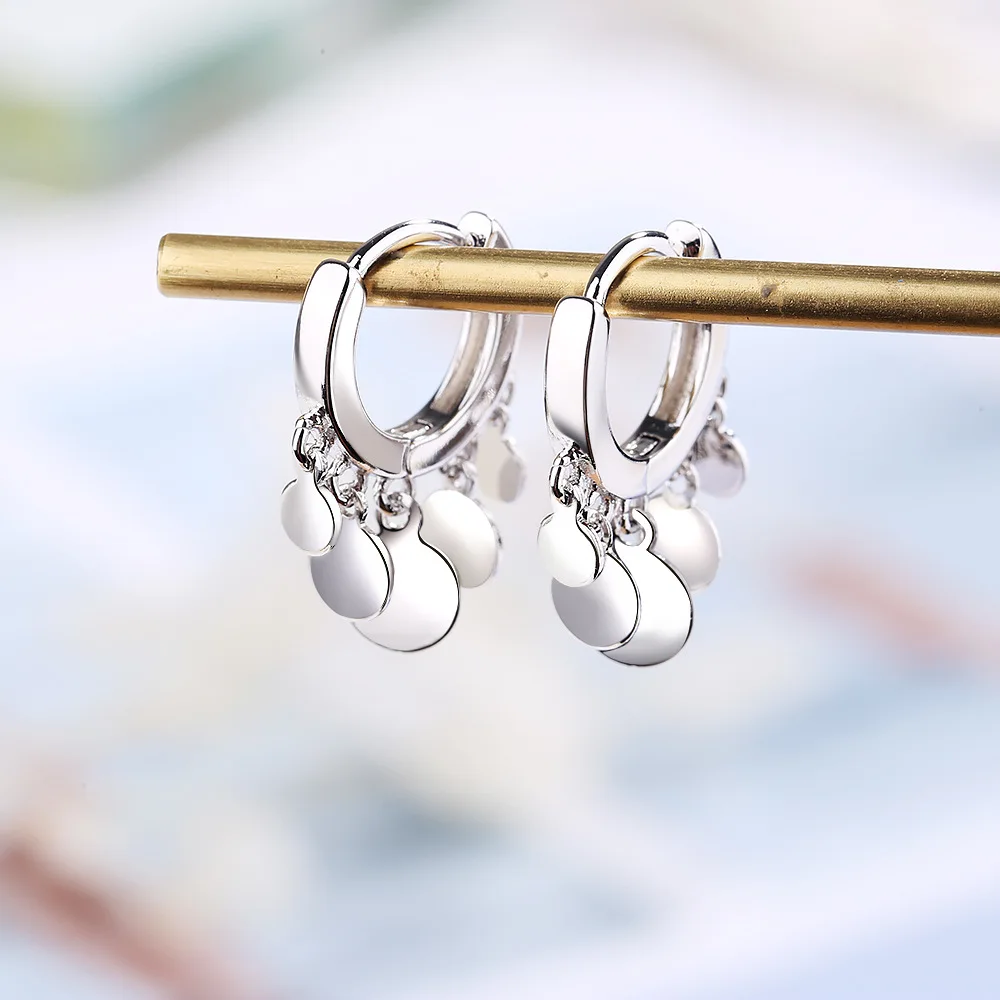 

Unique Gold Round Tassel 925 Sterling Silver Hoop Earrings For Girl Fashion Women's Jewellery 2020 Accessories
