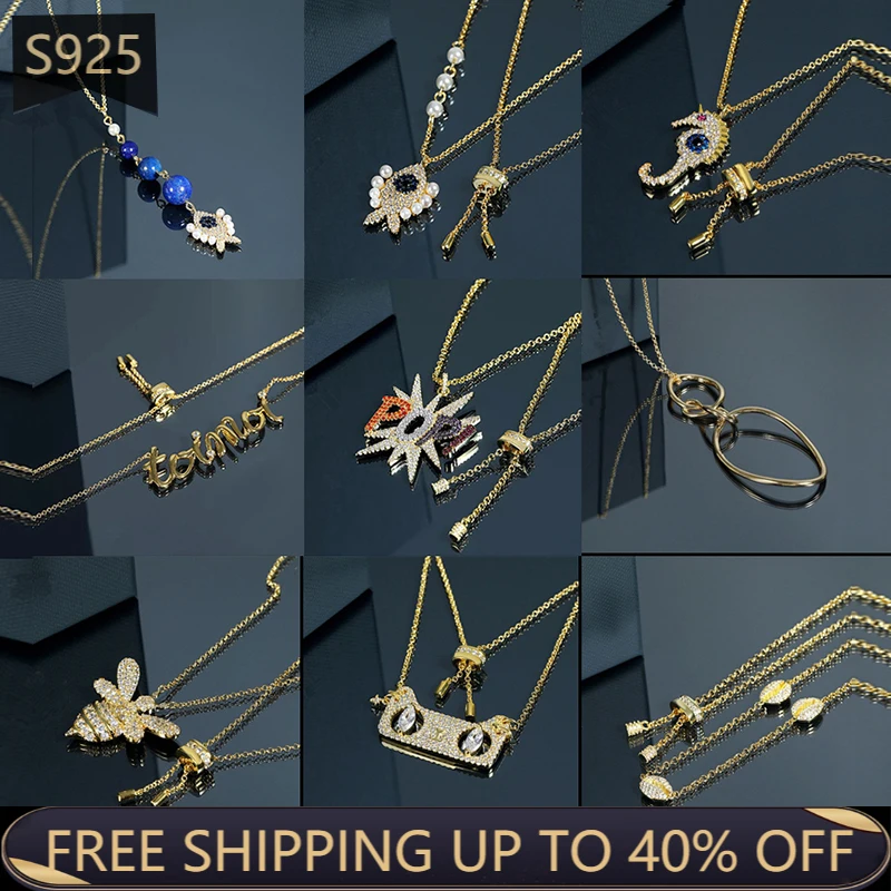 S925 Sterling Silver Adjustable Necklace Pearl Small Fish Wasp Seahorse Temperament Elegance Luxury Brand Zircon Monaco Jewelry