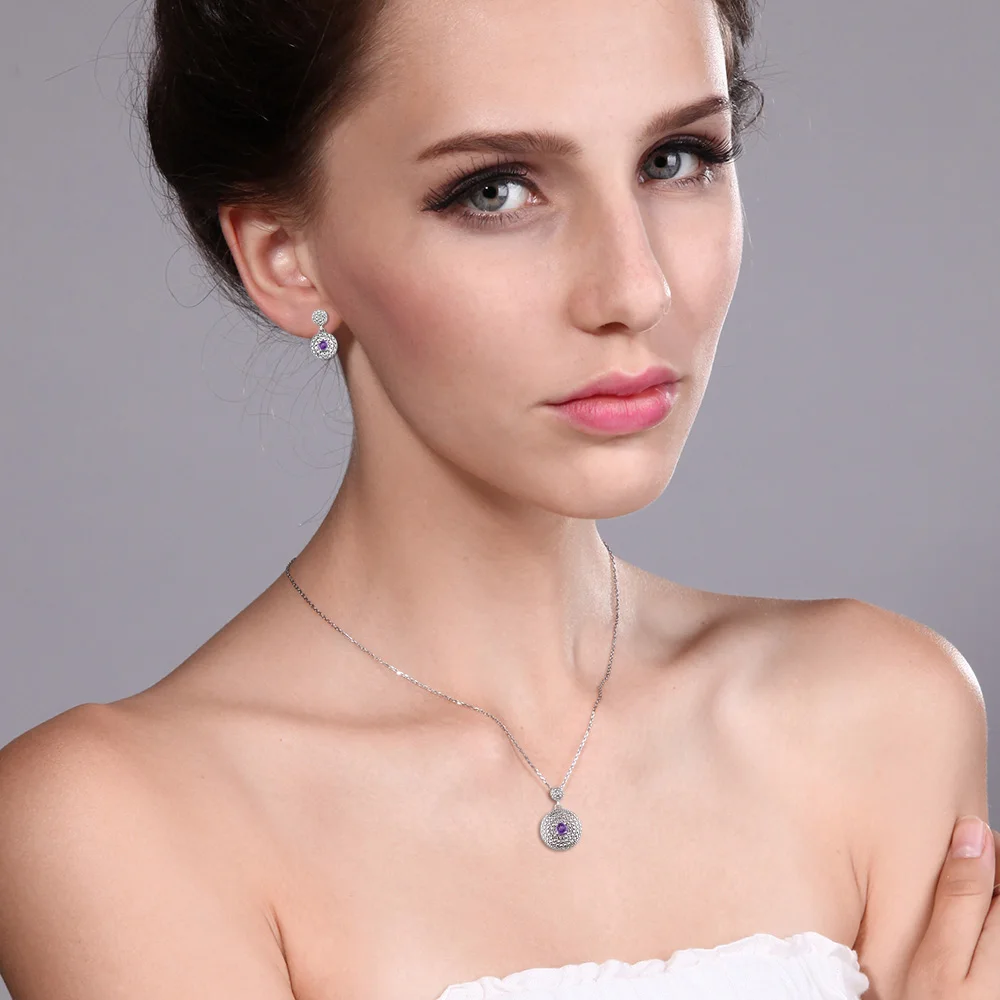 GemStoneKing 0 46 Ct натуральный Фиолетовый аметист алмаз ювелирные наборы для женщин