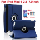 Вращающийся на 360 градусов чехол-подставка для iPad Mini 1 2 3 7,9 дюйма, чехол из искусственной кожи, умный флип-чехол для Funda iPad Mini, чехол для снапробуждения