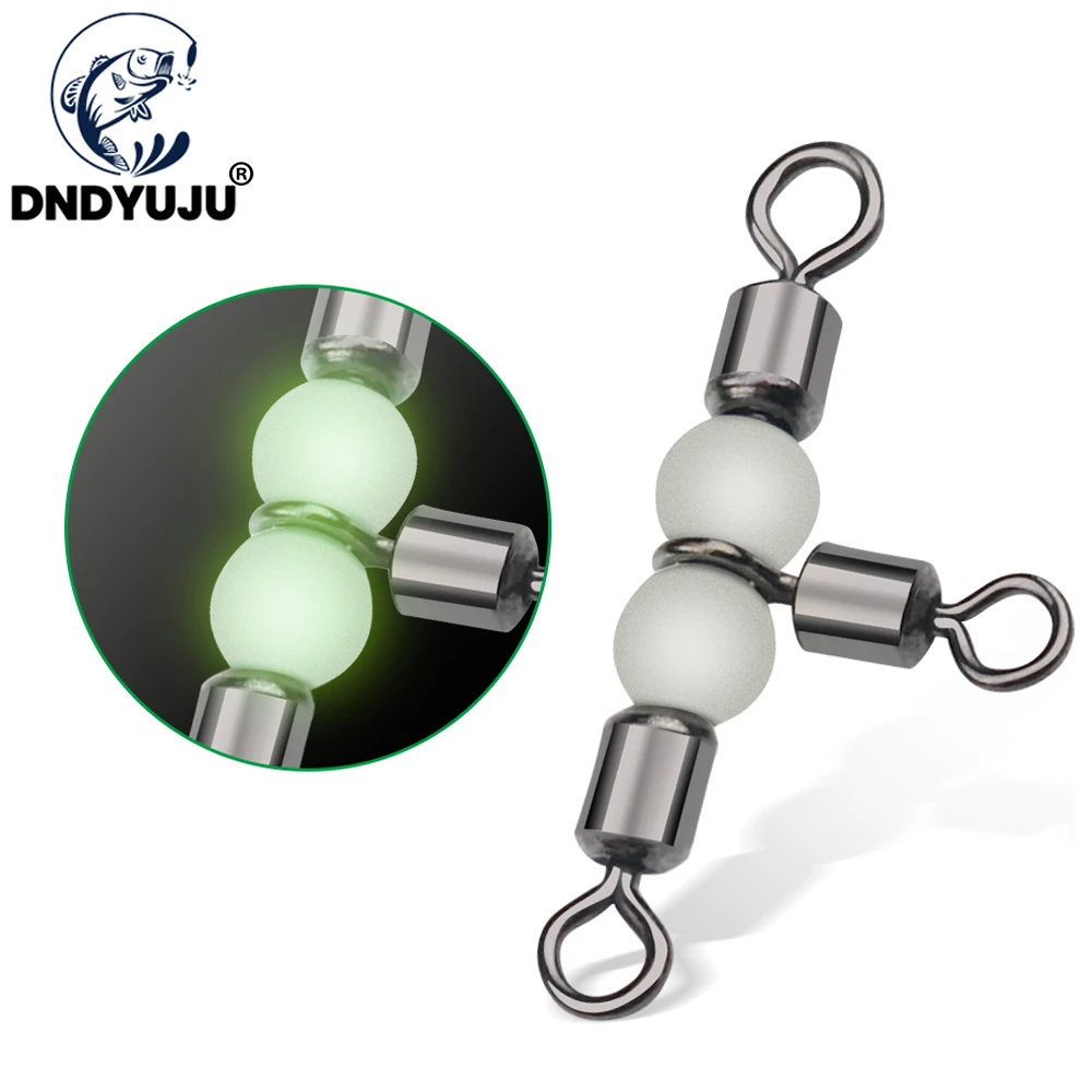 

DNDYUJU 100/50pcs Fishing Connector Luminous 3 Way Swivel Rolling Barrel with Beads Fishhook Lure Line Connector Tackle