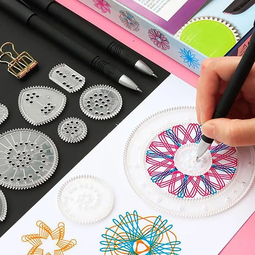 

22pcs Spirograph Drawing toys Ruler set Interlocking Gears & Wheels Drawing Accessories Creative Educational Rulers For children