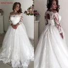 Женское свадебное платье, кружевное бальное платье с открытыми плечами, элегантное платье из тюля с рукавом 34, вырезом лодочкой и вырезом Замочная скважина на спине, свадебное платье с бантом