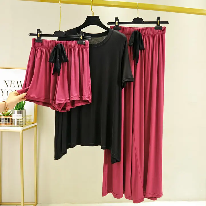 

New ladies summer modal short sleeve loose large size plus fat pajamas home service suit leisure square dance home service