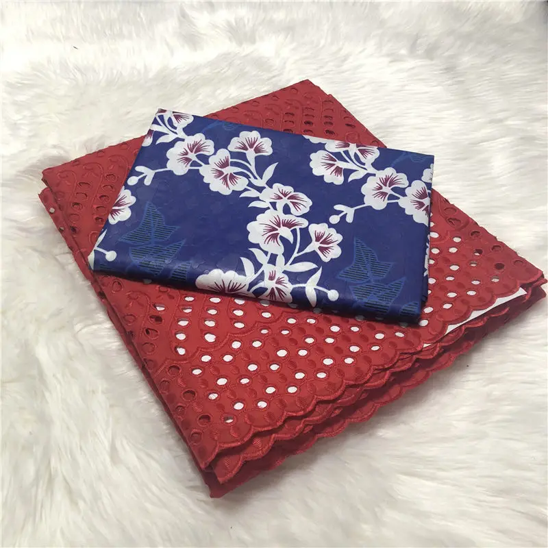 5 ярдов Красный бассейна парча в Гвинейском стиле африканских Базен Rihce Brode с 2