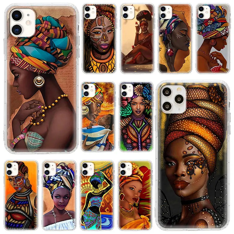 

Matte Case For Apple iPhone 11 12 Pro Max XS X XR 7 8 6 6S Plus 5 5S SE 2020 Coque Phone Shell Cover Capa Colorful African Girl