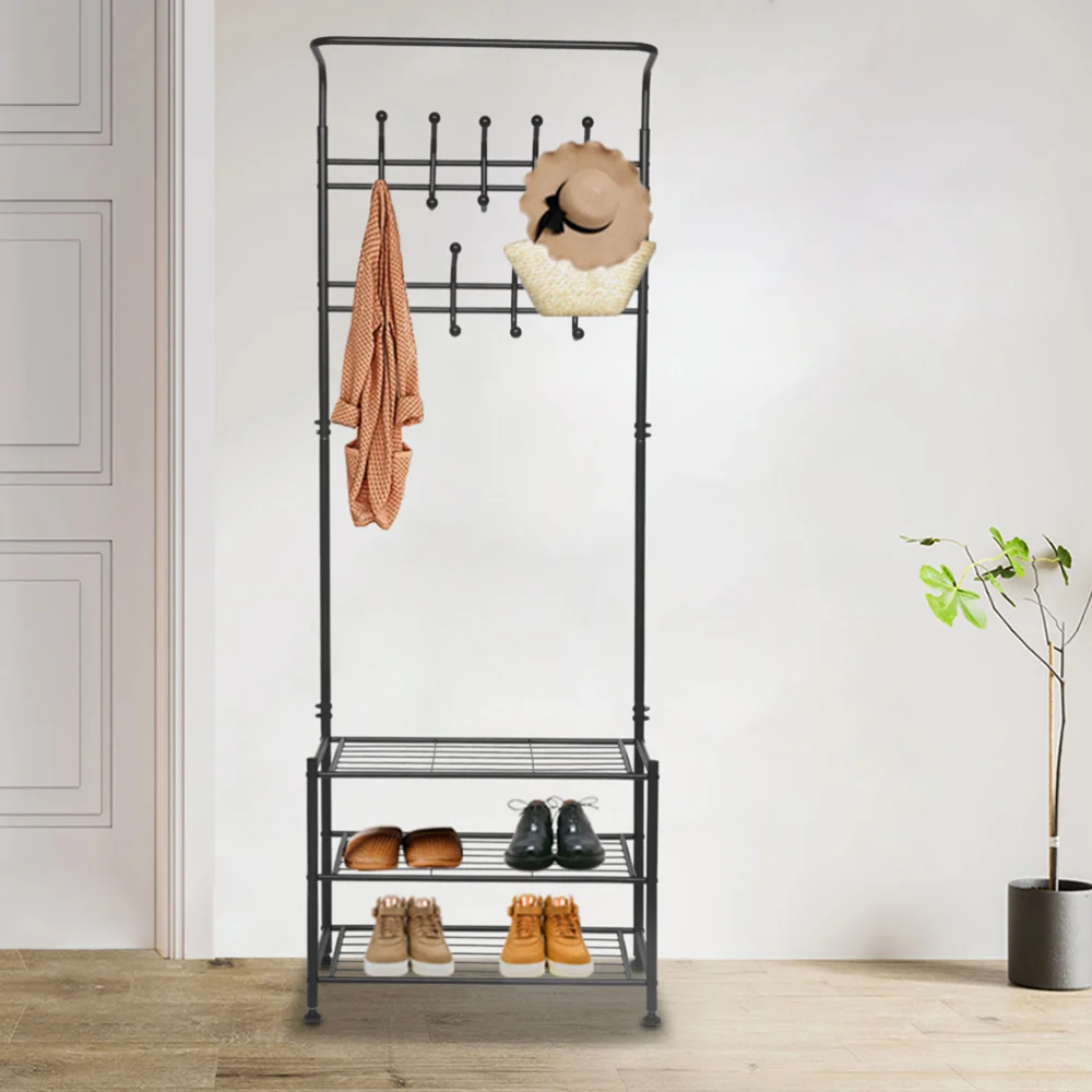 

Dual-use Shoes Shelf Metal Storage Rack Detachable Steel Long Tube Space-saving Shoes Organizer Hanging Hook Rack for Home Offic
