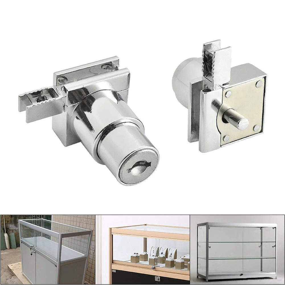 

Showcase Display Cabinet Sliding Glass Door Lock+ 2pcs Key For 5-8mm Glass Zinc Alloy For Showcase Door Hardware