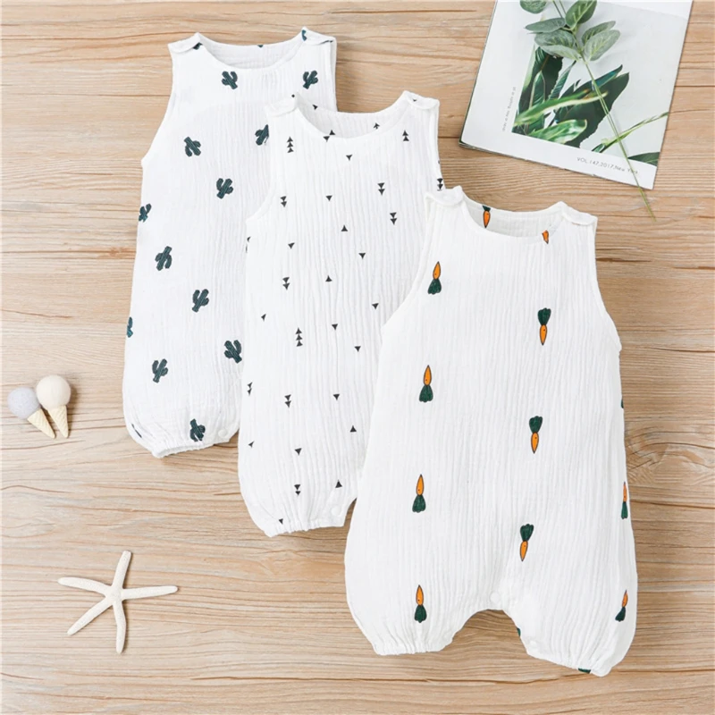 

Baby Boys Girls Romper Summer Toddler Newborn Infant Sleeveless Cactus Print Cotton Jumpsuits Playsuits Overalls Outfits