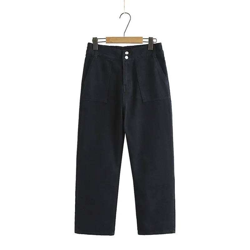 

Plus Size XL-4XL Beige Black Elastic Waist Straight Pants Casual Solid Wide Leg OL Elegant Pants