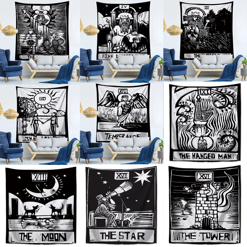 Черно белый дьявол с крыльями Классические европейские стили гобелены Пляжная