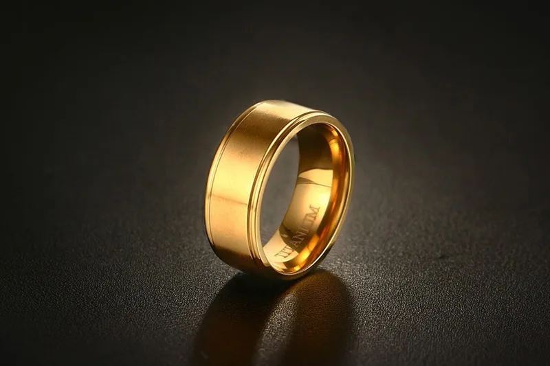 

Moonso Fashion gold color Men's 8MM titanium steel Ring Classic Engagement Anel Jewelry For Male Wedding big Bands R4856