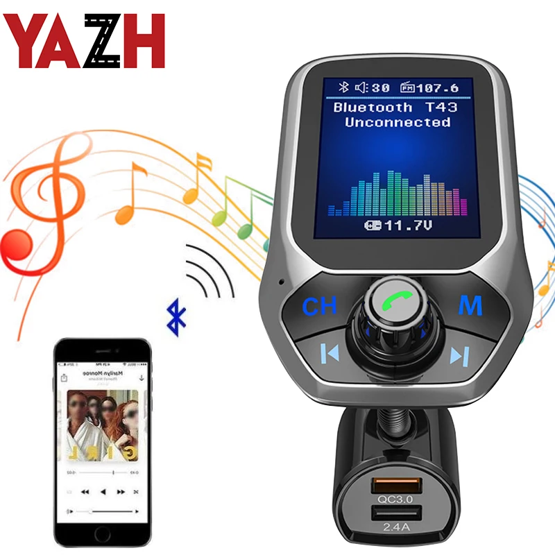 YAZH Car QC 3.1 Charger 12/24V Socket MP3 Player Bluetooth Cigarette Lighter Auto USB Charge Vehicle Hand-free Music | Автомобили и