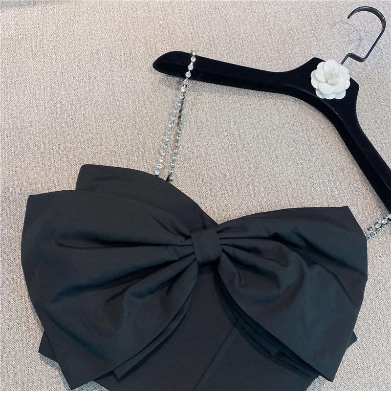 Big Bow Camisole Woman Rhinestone Chain Shoulder Strap 2021 Spring and Summer New Korean Style Temperament Lady Bra Crop Top