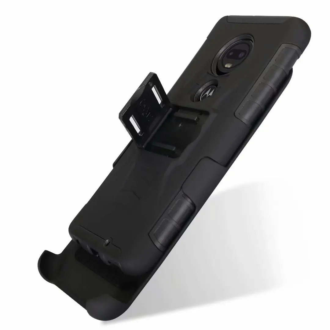 Black 3в1 военный Сверхмощный жесткий 3D робот Броня чехол для Motorola Moto X4 5 E5 G7 power G6 plus Z3 Z4 игровой пояс с зажимом гибридный Чехол - Color: Black