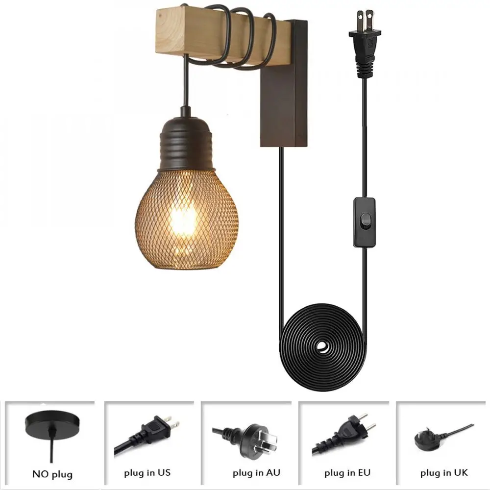 

Black Painted Finish Wire Net Wall Mounted Sconce Vintage Iron Wall Lamp Industrial Fixture Wall Light Fixture Plug In Cord