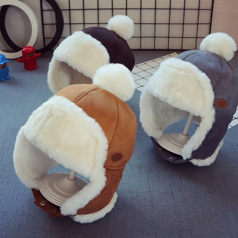 

2022 New Winter Baby Girl Boys Hedging Hat Plush Warm Ear Protection Hat Children Cute Soft Cold Protection Cap Kid Accessories